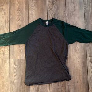 American Apparel Dark Gray Baseball Tee with Forest Green Collar